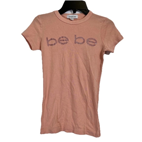 Vintage Bebe Baby Tee‎ Size XS T-Shirt Pink Rhinestones Design Y2K - Picture 1 of 5